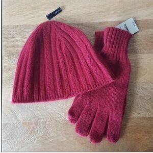 EXPRESS deep red with some sparkles hat and mittens. New with tags
